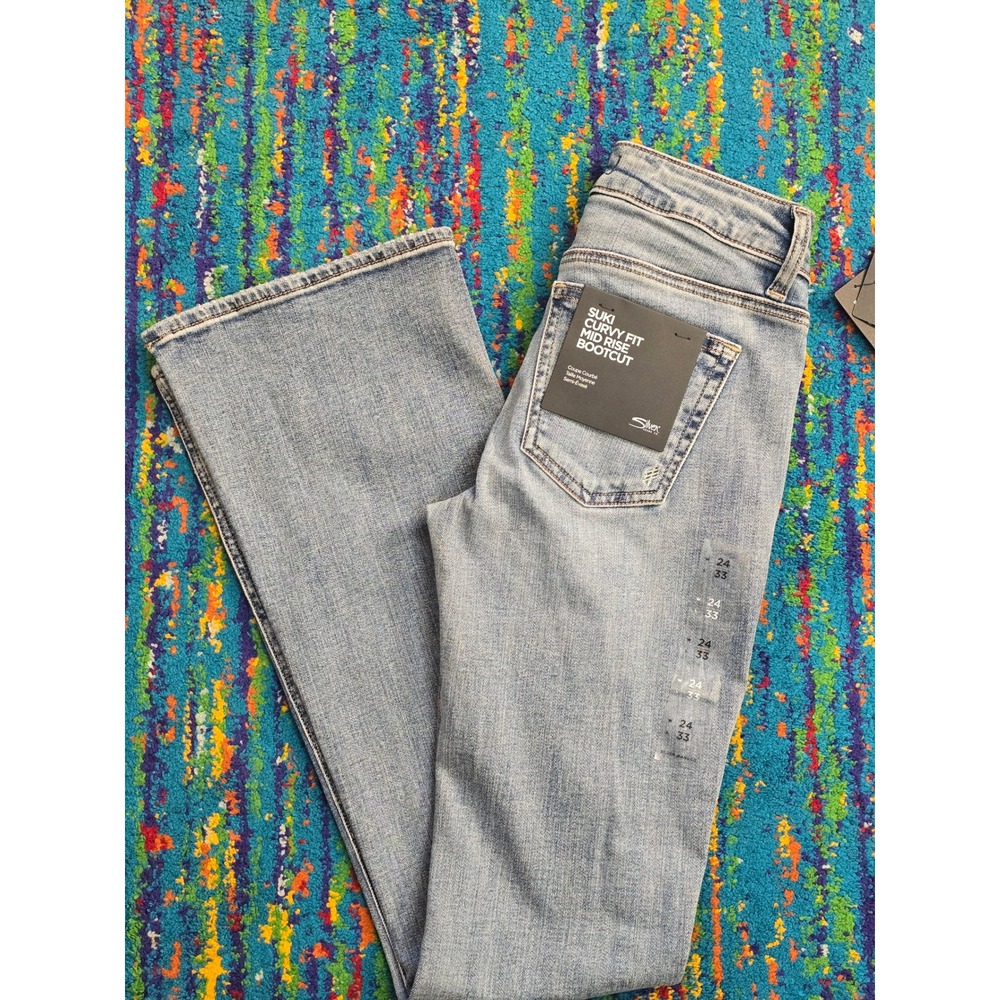 Silver Jeans SUKI‎ Curvy Fit Mid Rise Bootcut Indigo Wash Jeans size 24 / 33L